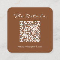 Modern Brown QR Code Wedding Details Insert Simple
