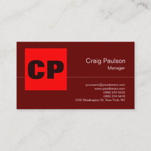 Modern Brown Red Bold MonogramProfessional Plain Business Card
