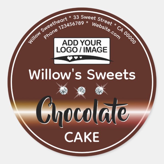 Modern Brown Rhinestone Cupcake Cake Pastry Label (Front)