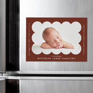 Modern Brown Scalloped Photo Birth Announcement