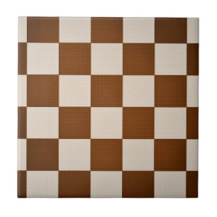 Modern Brown & Seashell Geometric Chequered Patter Tile