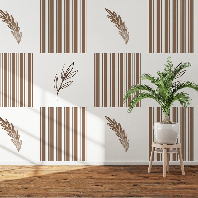 Modern Brown Stripe & Leaf Peel and Stick Wallpaper (Modern Brown Stripe & Leaf Peel and Stick Wallpaper)