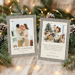 Modern Brown Stripes Christmas Family Photo Holiday Card
