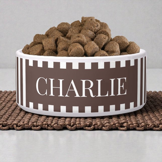 Modern Brown Stripes Pattern Personalised Dog Pet (Modern Brown Stripes Pattern Personalized Dog Pet Bowl)