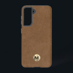 Modern Brown Suede Brushed Gold Monogram Samsung Galaxy Case<br><div class="desc">Simple monogrammed phone case features a modern design with brushed metallic gold monogram emblem on brown suede leather look textured background. </div>