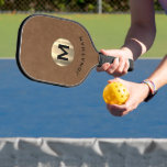 Modern Brown Suede Gold Classic Monogram Pickleball Paddle<br><div class="desc">Masculine modern design features a brown suede leather background with easy to use template for a single letter in a brushed metallic gold emblem with name below in stylish classic professional lettering. The design repeats on the reverse side. Perfect pickleball gift for him.</div>
