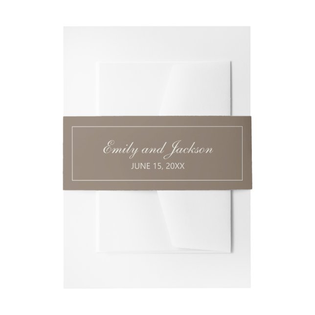 Modern Brown Tan Script Wedding Belly Band Invitation Belly Band (Front Example)