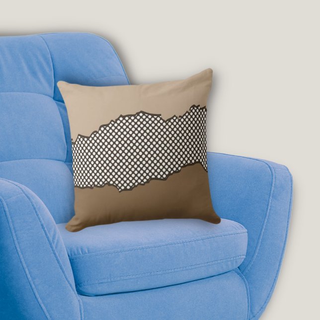 Modern Brown Torn Dots Layered  Cushion (Brown and White Pillow Meet New Zealand Photography)