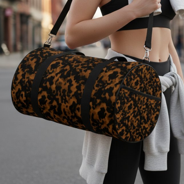 Modern Brown Tortoise Shell Stylish Duffle Bag (This design features a classic, tortoise shell background!)