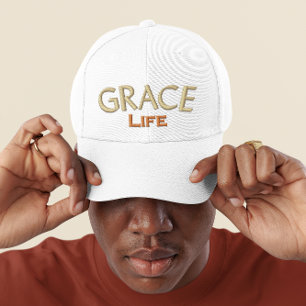 Modern Brown Typography Grace Life Monogram  Embroidered Hat