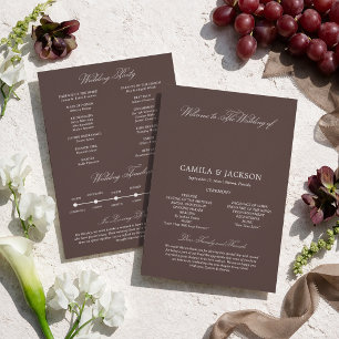 Modern Brown Wedding Flat Program Invitation