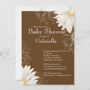 Modern Brown & White Gerbera Daisy Baby Shower Invitation