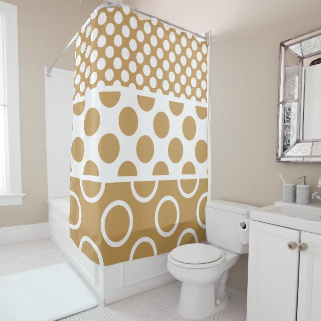 Modern Brown & White Layered Circular Pattern Shower Curtain (In Situ)
