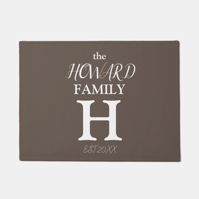Modern Brown White Monogram Name Newlyweds   Doormat (Front)