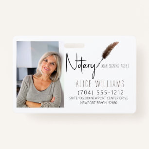 Modern Brown & White Notary Photo Business ID Badge