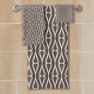 Modern Brown White Pattern Bath Towel Set
