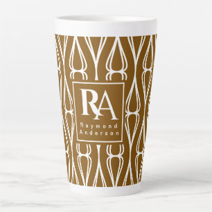 Modern Brown White Pattern Monogram Latte Mug