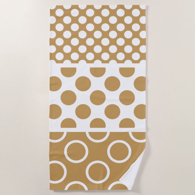 Modern Brown & White Polka Dot Layers Beach Towel (Front)