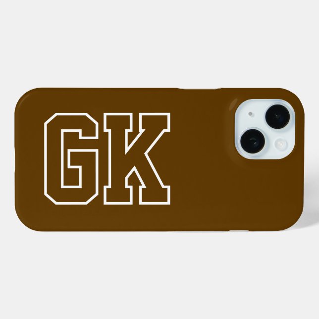 Modern Brown White  Varsity Monogram Initials Case-Mate iPhone Case (Back (Horizontal))