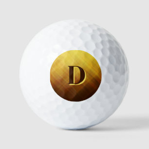 Modern brown yellow monogram initial golf balls