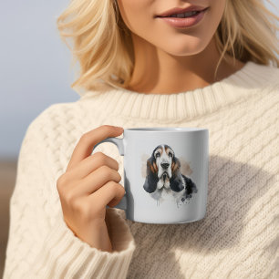 Modern Browns/Black Basset Hound Personalise Mug