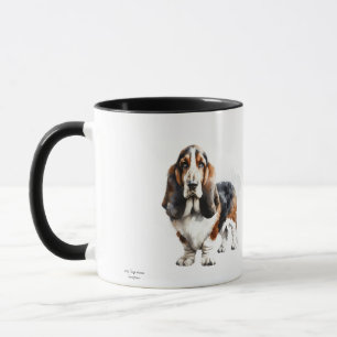 Modern Browns/Black Basset Hound Personalise Mug