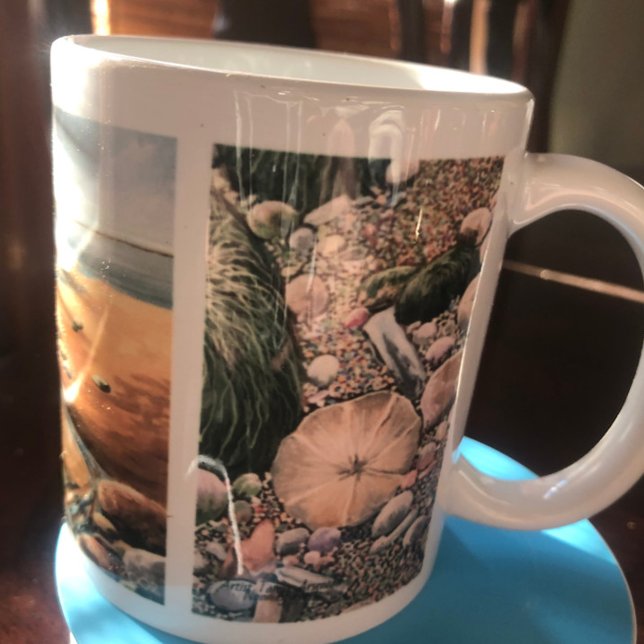 MODERN Browns & Greens/ White BEACHES PAINTING Mug (I HAD TO MAKE SURE THE FAR SIDE OF THIS MUG WITH THE SAND DOLLAR IS SEEN.)
