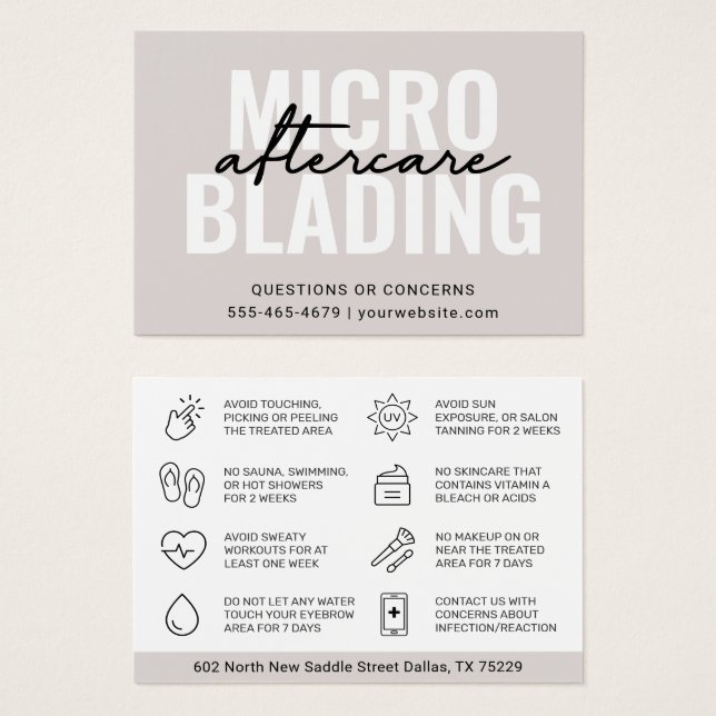 Modern Brows Aftercare PMU Brow Instructions Card  (Front & Back)