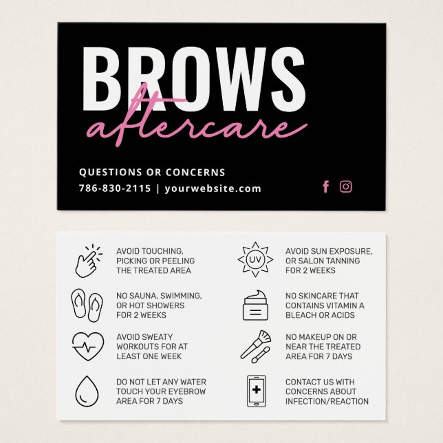Modern Brows Aftercare PMU Brow Instructions Card  (Front & Back)