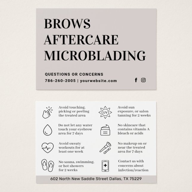 Modern Brows Aftercare PMU Brow Instructions Card (Front & Back)