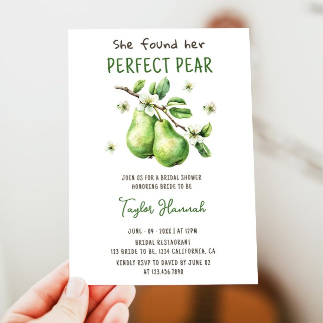 Modern Brunch Greenery Perfect Pear Bridal Shower  Invitation (Creator Uploaded)