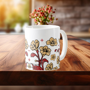 Modern Brunt & Sandy Brown Floral PERSONALIZE Bone China Mug
