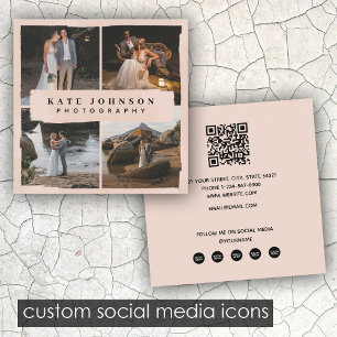 Modern Brush Blush Pink 4 Photo Photographer Square Business Card