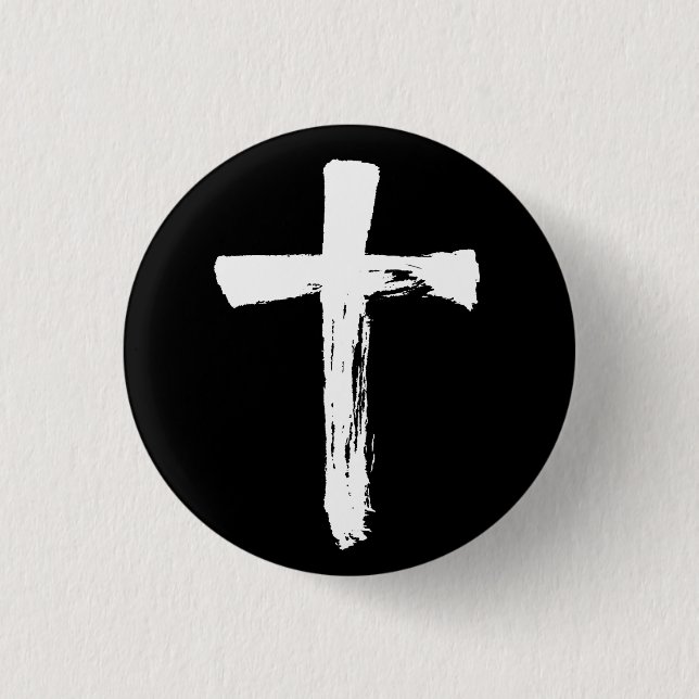 Modern Brush Cross Christian Christ Jesus Crucifix 3 Cm Round Badge (Front)