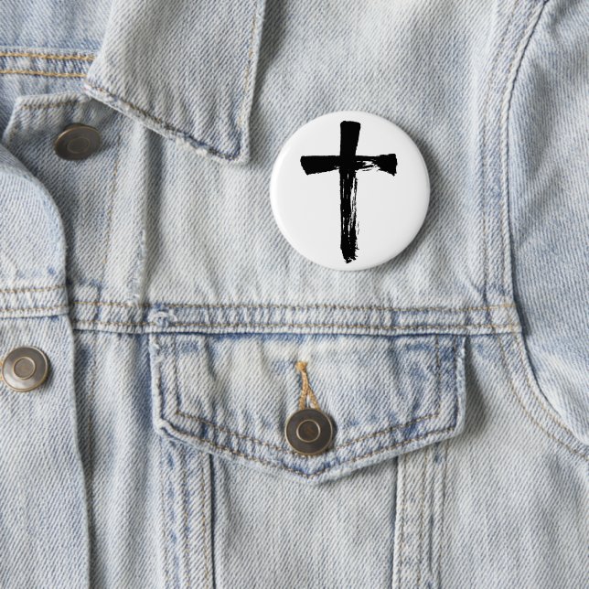 Modern Brush Cross - Christian Jesus God Crucifix 6 Cm Round Badge (In Situ)