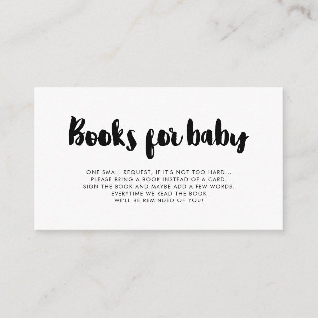 Modern brush font baby shower book request card (Front)