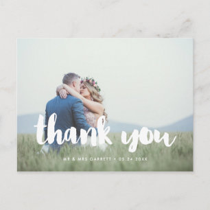 Modern brush font wedding thank you postcard