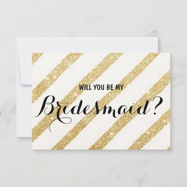 Modern brush gold stripe Will you be my Bridesmaid Invitation (Front)