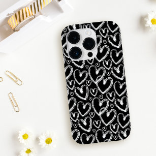 Modern Brush Heart Black White Pattern Case-Mate iPhone 14 Pro Case