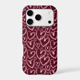 Modern Brush Heart Burgundy Pink Pattern