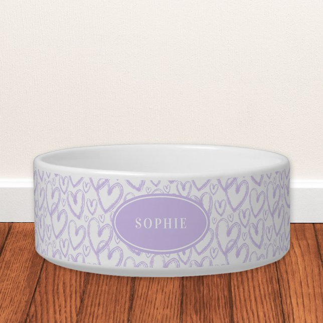 Modern Brush Heart Light Purple Personalised Pet Bowl (Creator Uploaded)