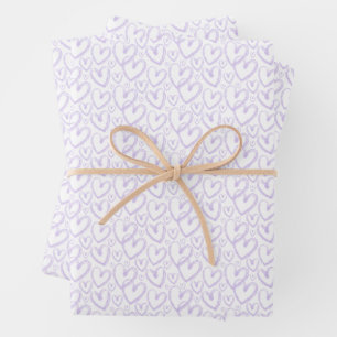 Modern Brush Heart Light Purple White Pattern Wrapping Paper Sheet
