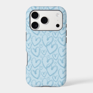 Modern Brush Heart Pastel Blue Pattern