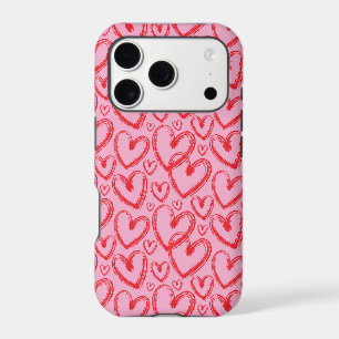 Modern Brush Heart Pink Red Pattern