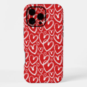 Modern Brush Heart Red White Pattern iPhone 16 Pro Max Case
