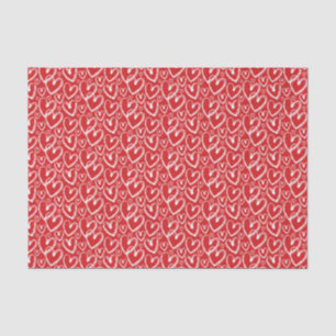Modern Brush Heart White Red Pattern Tissue Paper