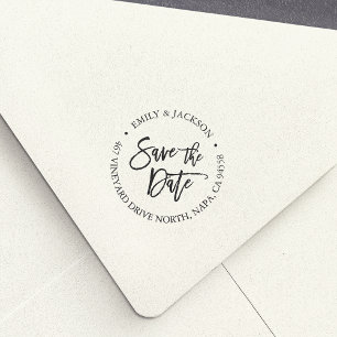 Modern Brush Lettered Save the Date Return Address Self-inking Stamp