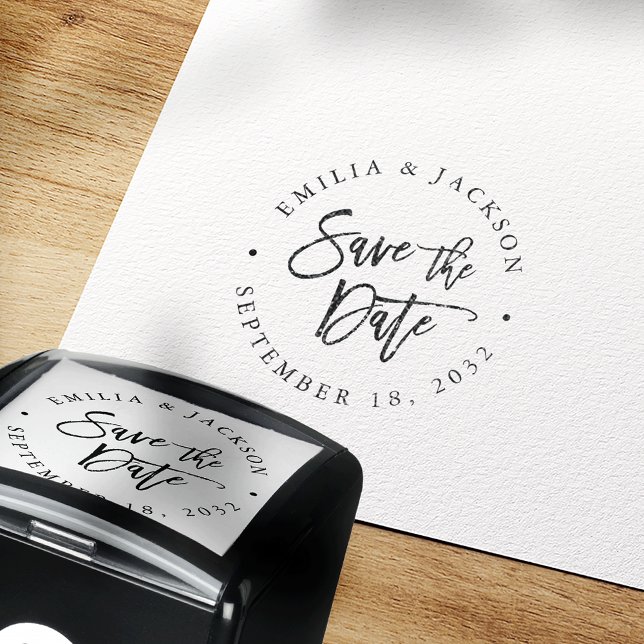 Modern Brush Lettered Save the Date Self-inking Stamp (Creator Uploaded)