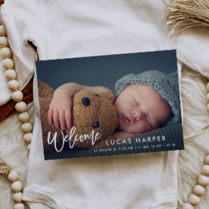 Modern Brush lettering baby birth announcement Postcard