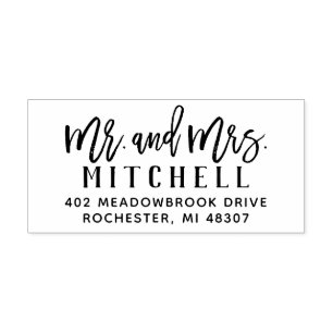 Modern Brush Mr and Mrs Return Address Rubber Stamp